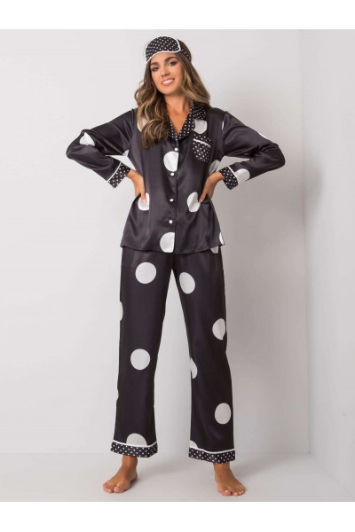 2 dalių ilga pižama su taškeliais (juodos spalvos)